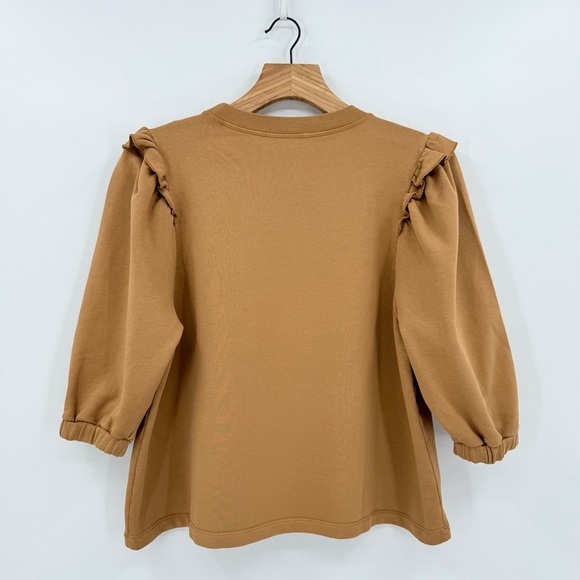 Roller Rabbit Cassia Sweatshirt with Ruffle Puff Sleeve in Coffee Size L NWT - Picture 4 of 12